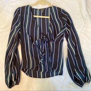 Express Striped Wrap Balloon Sleeve Blouse NWOT
